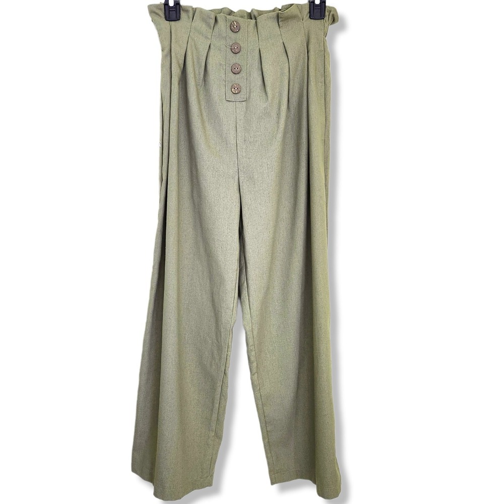 IRIS High Waist Mint Green Casual‎ Ankle Pants M olive green tan